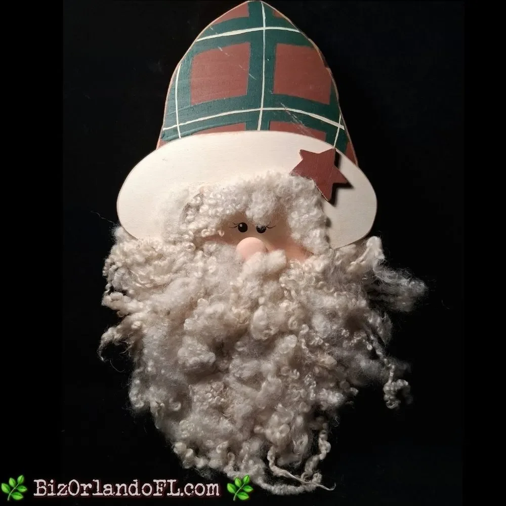 VINTAGE: Handcrafted Handpainted Wooden Santa Claus Mixed Media Wall Decor RARE